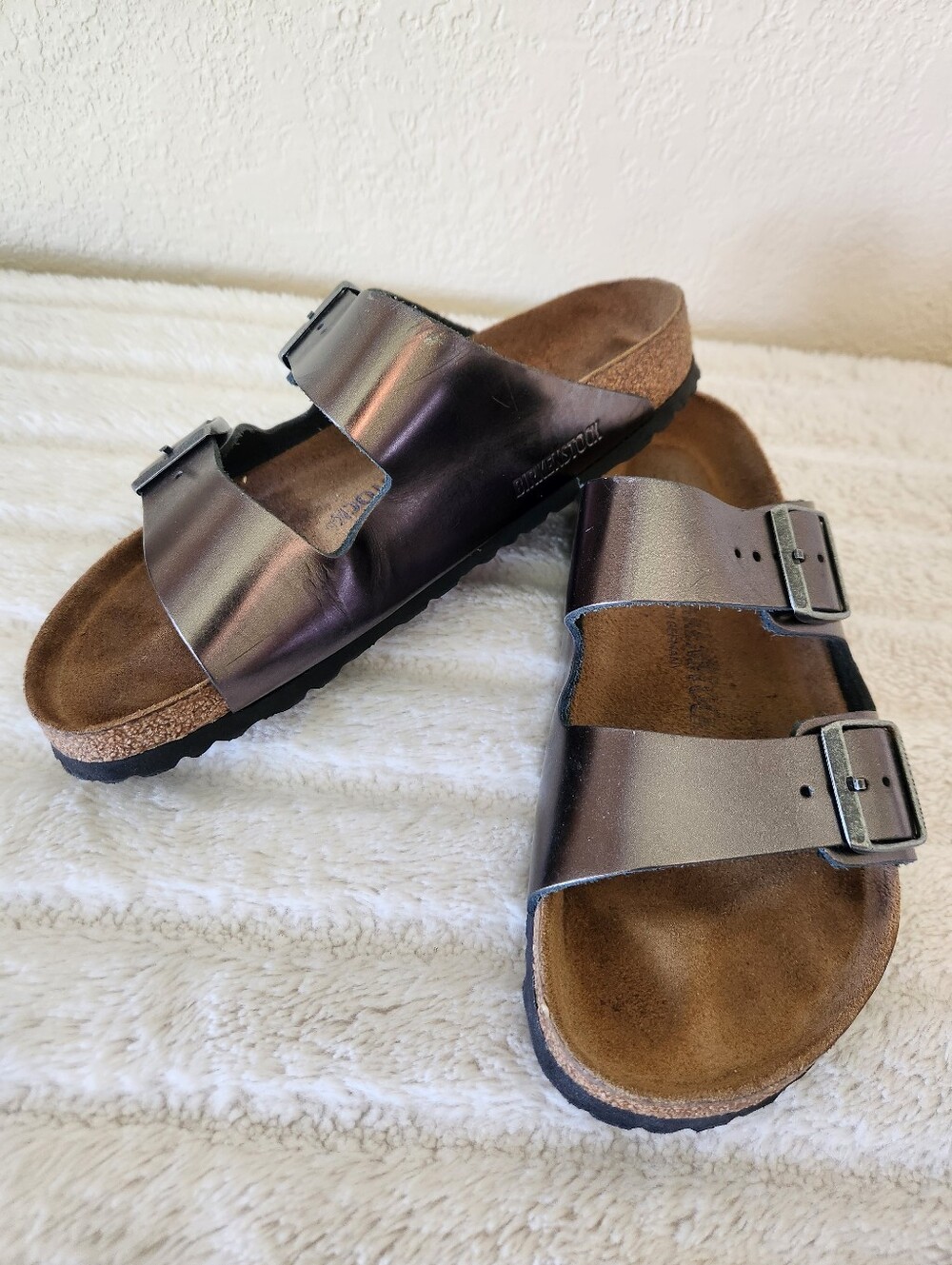 Birkenstock Arizona Two-Strap Comfort Sandal Anthracite Metallic Size 40